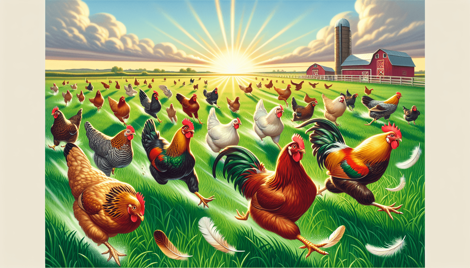 Chickens racing across a farm field in Chicken Road