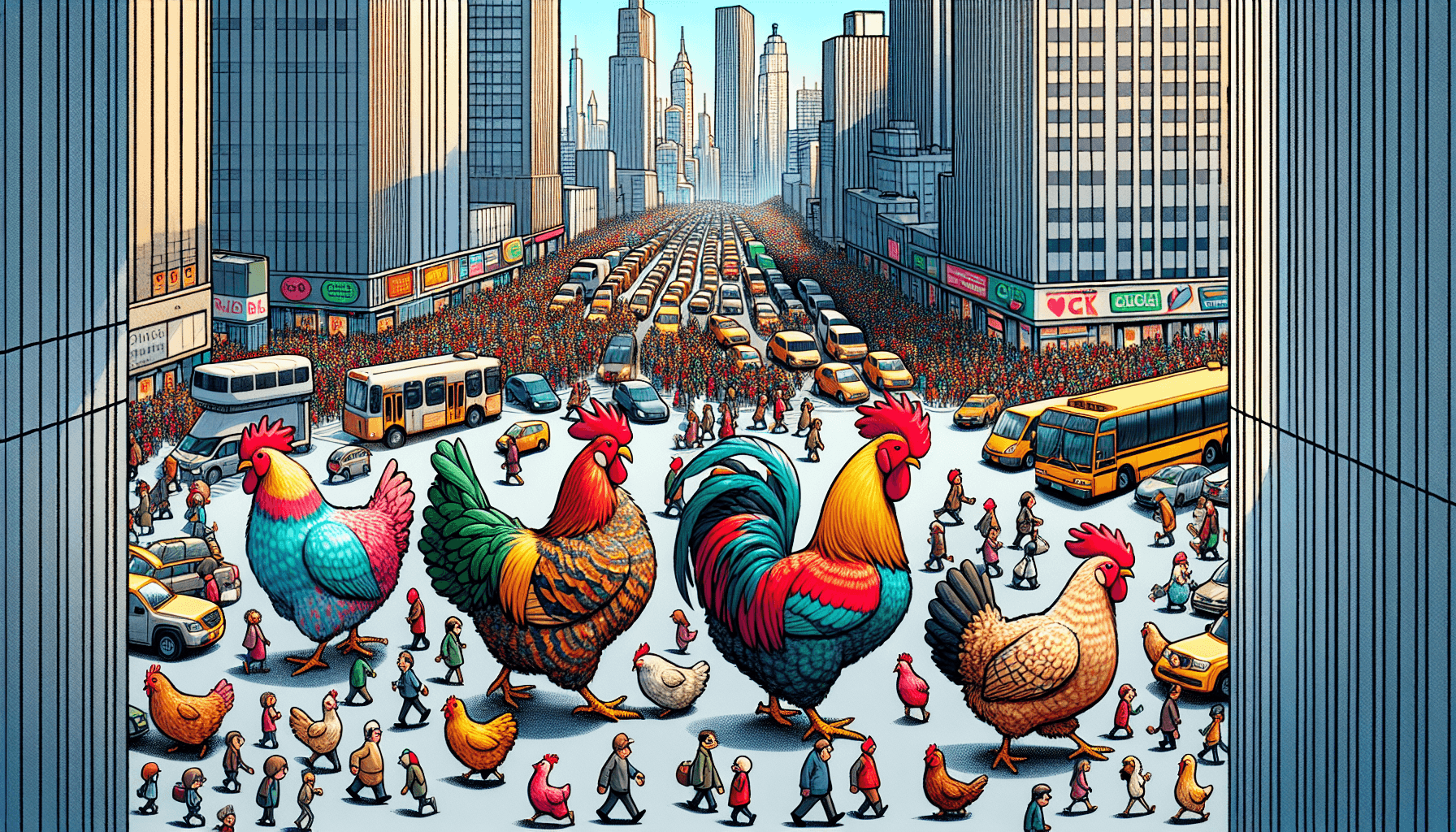Chickens in an urban setting in Chicken Road